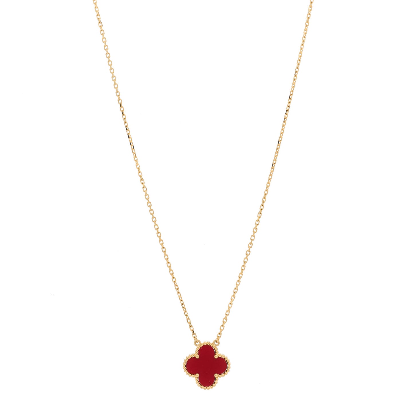 18K Yellow Gold Carnelian Vintage Alhambra Pendant Necklace