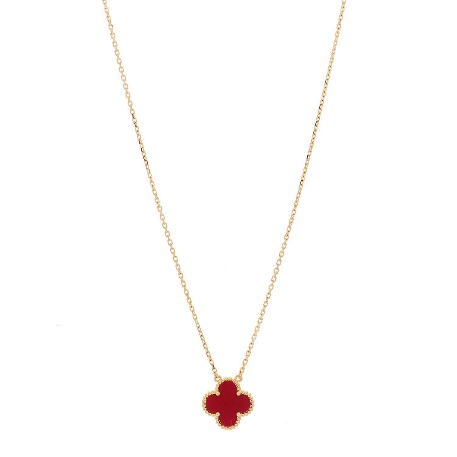 Van Cleef & Arpels 18K Yellow Gold Carnelian Vintage Alhambra Pendant Necklace 1 of 6