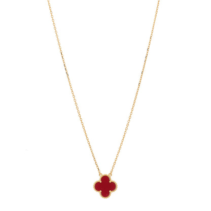 Van Cleef & Arpels 18K Yellow Gold Carnelian Vintage Alhambra Pendant Necklace 1 of 6