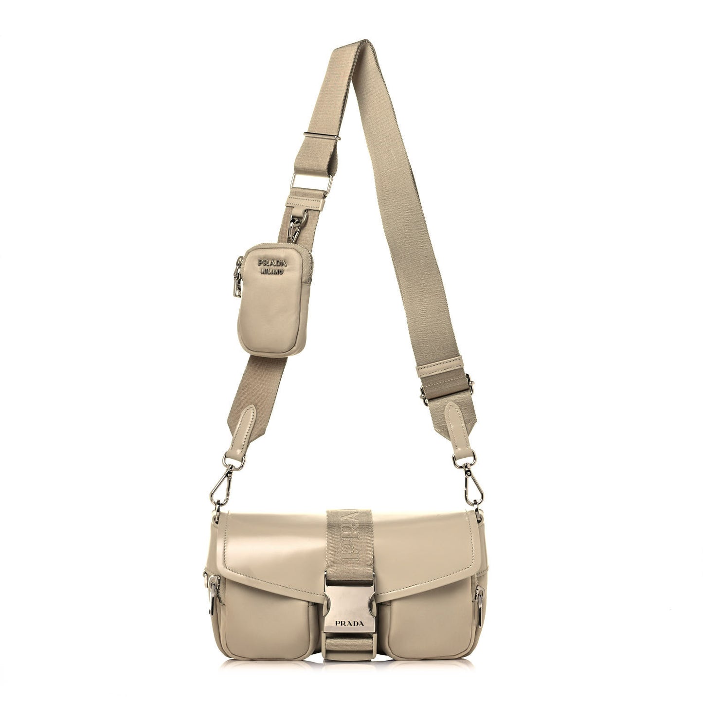 Re-Nylon Spazzolato Double Pocket Buckle Shoulder Bag Deserto