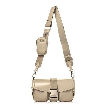 Prada Re-Nylon Spazzolato Double Pocket Buckle Shoulder Bag Deserto 1 of 10