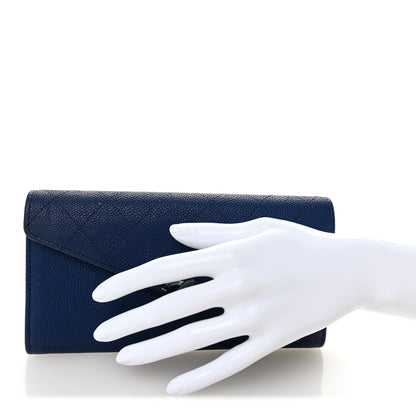 Chanel Caviar Quilted CC Box Gusset Flap Wallet Blue 2 of 11