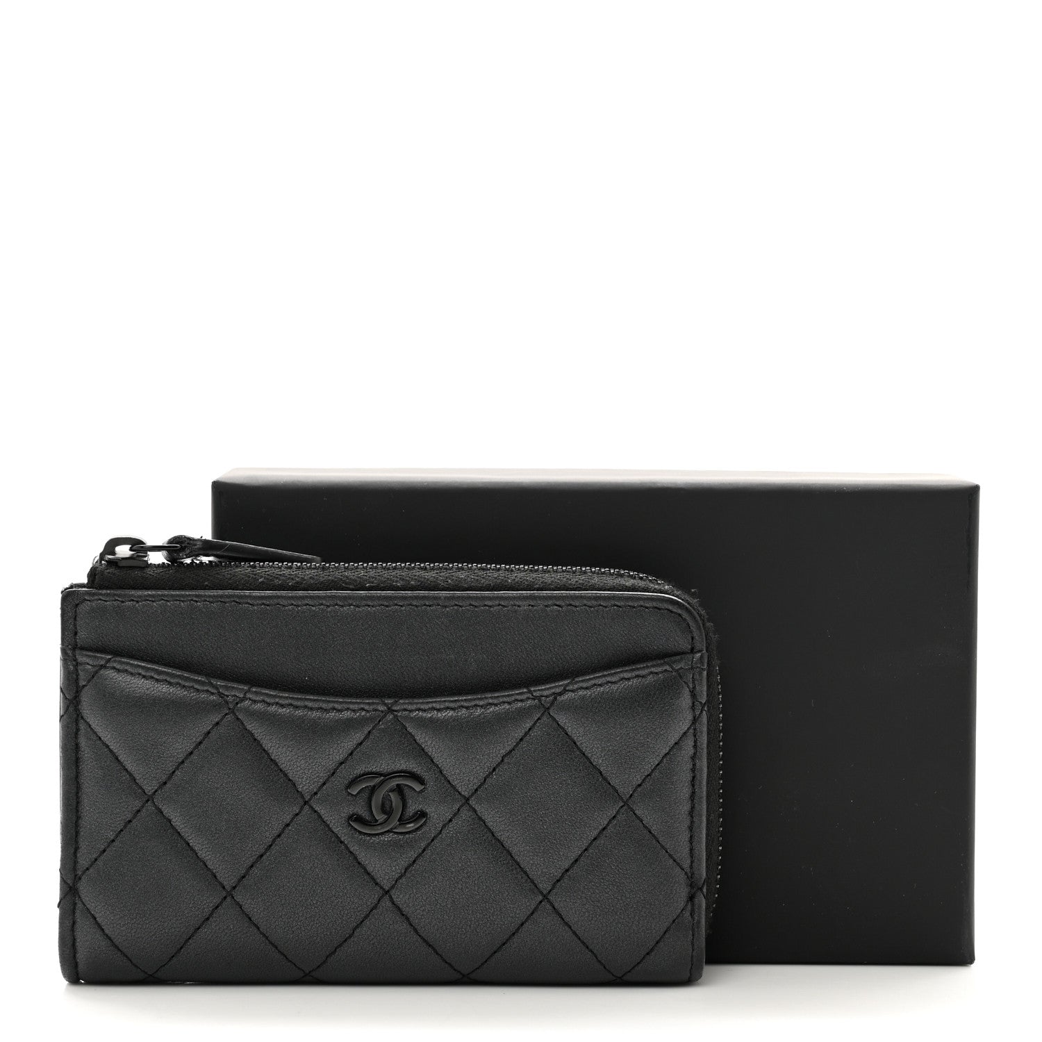 Chanel Pearly Lambskin Quilted Zip Card Holder So Black 3 of 10