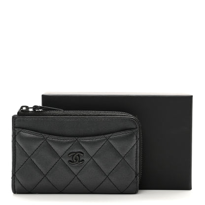 Chanel Pearly Lambskin Quilted Zip Card Holder So Black 3 of 10