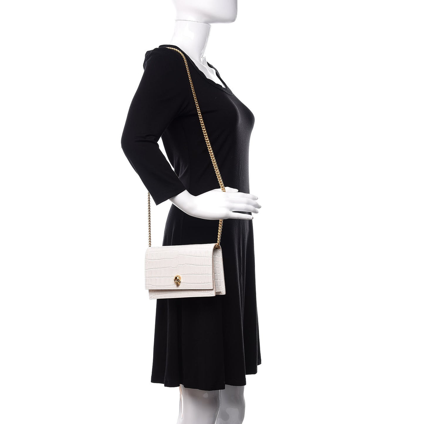 Calfskin Crocodile Embossed Skull Mini Crossbody Bag White