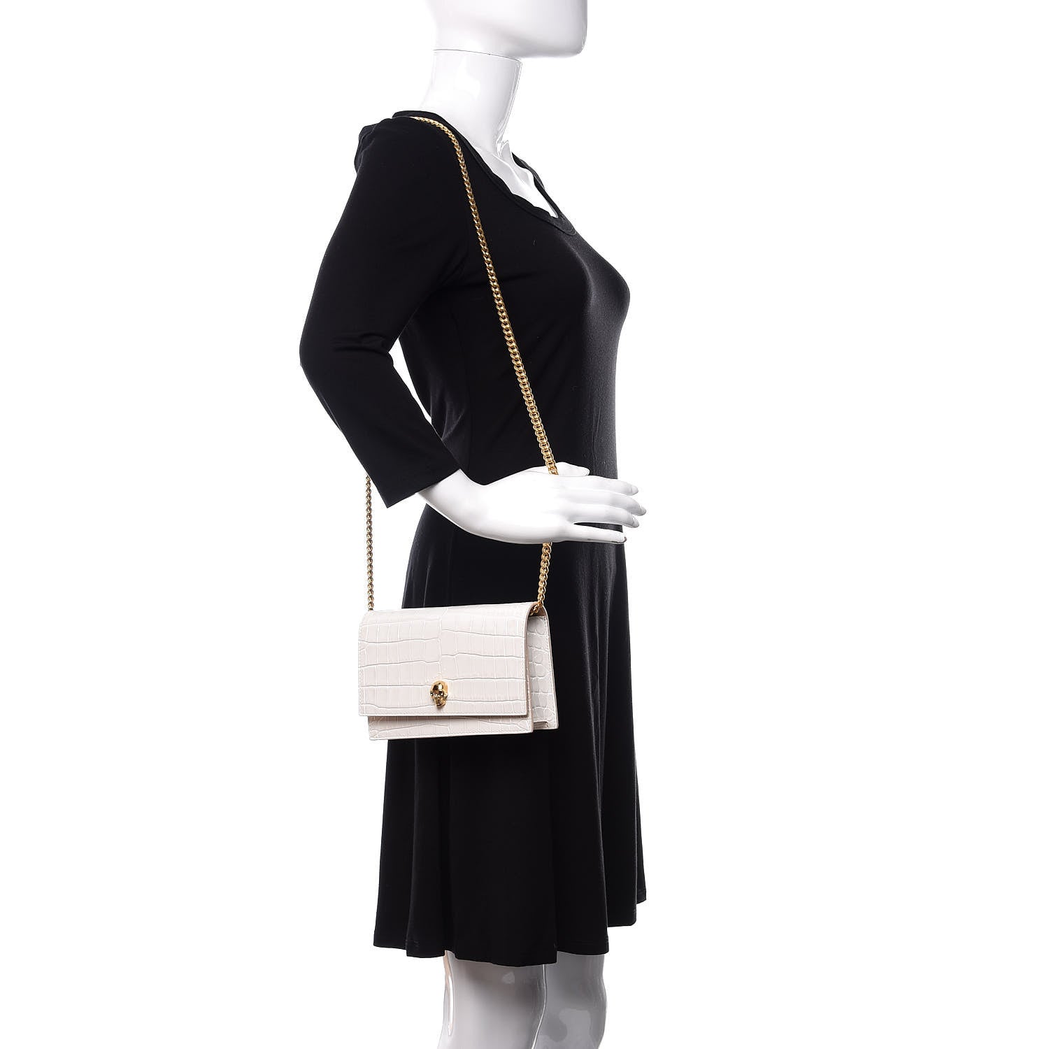 Alexander McQueen Calfskin Crocodile Embossed Skull Mini Crossbody Bag White 2 of 11