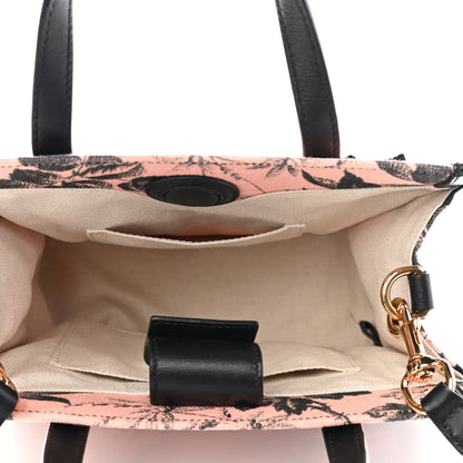 Gucci Canvas Herbarium Print Ribbon Top Handle Bag Pink Black 5 of 9