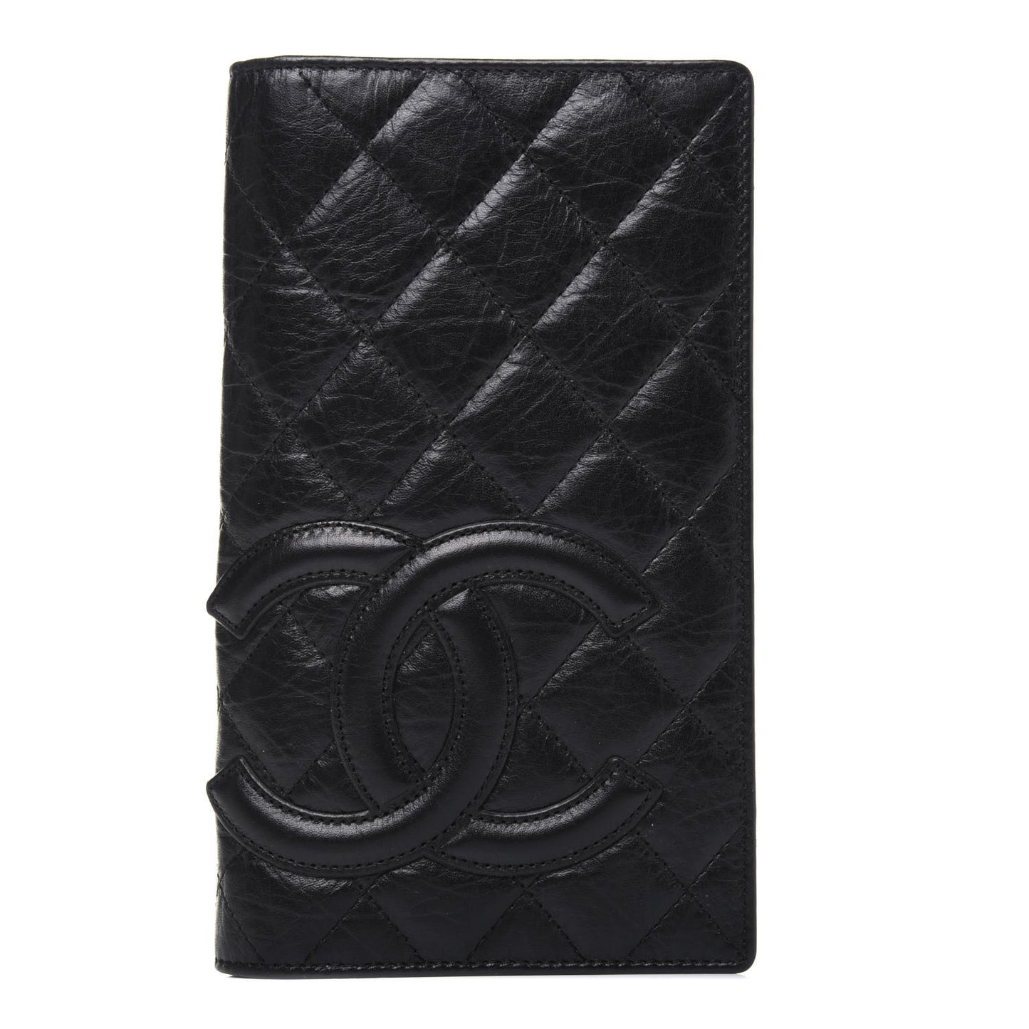 Aged Calfskin Quilted Cambon Yen Wallet Black