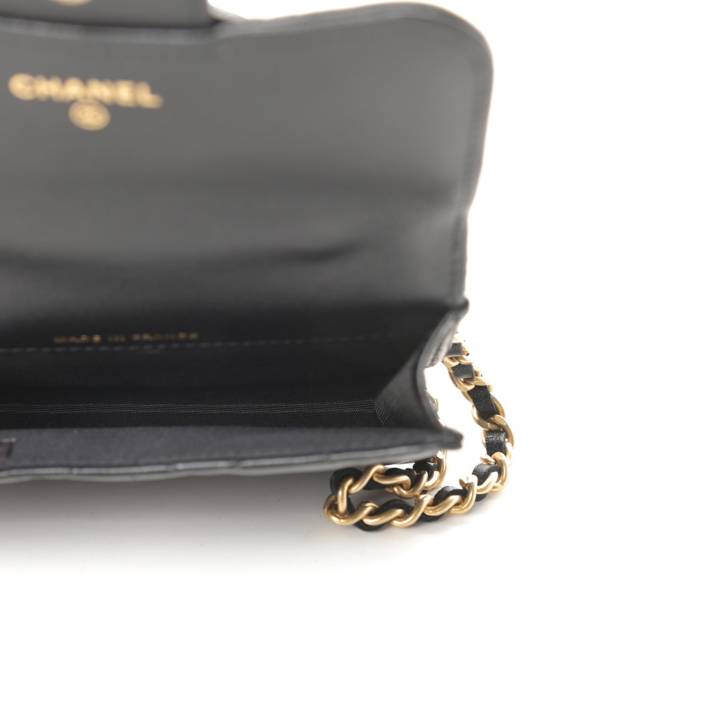 Lambskin Quilted Top Handle Flap Coin Purse With Chain Black