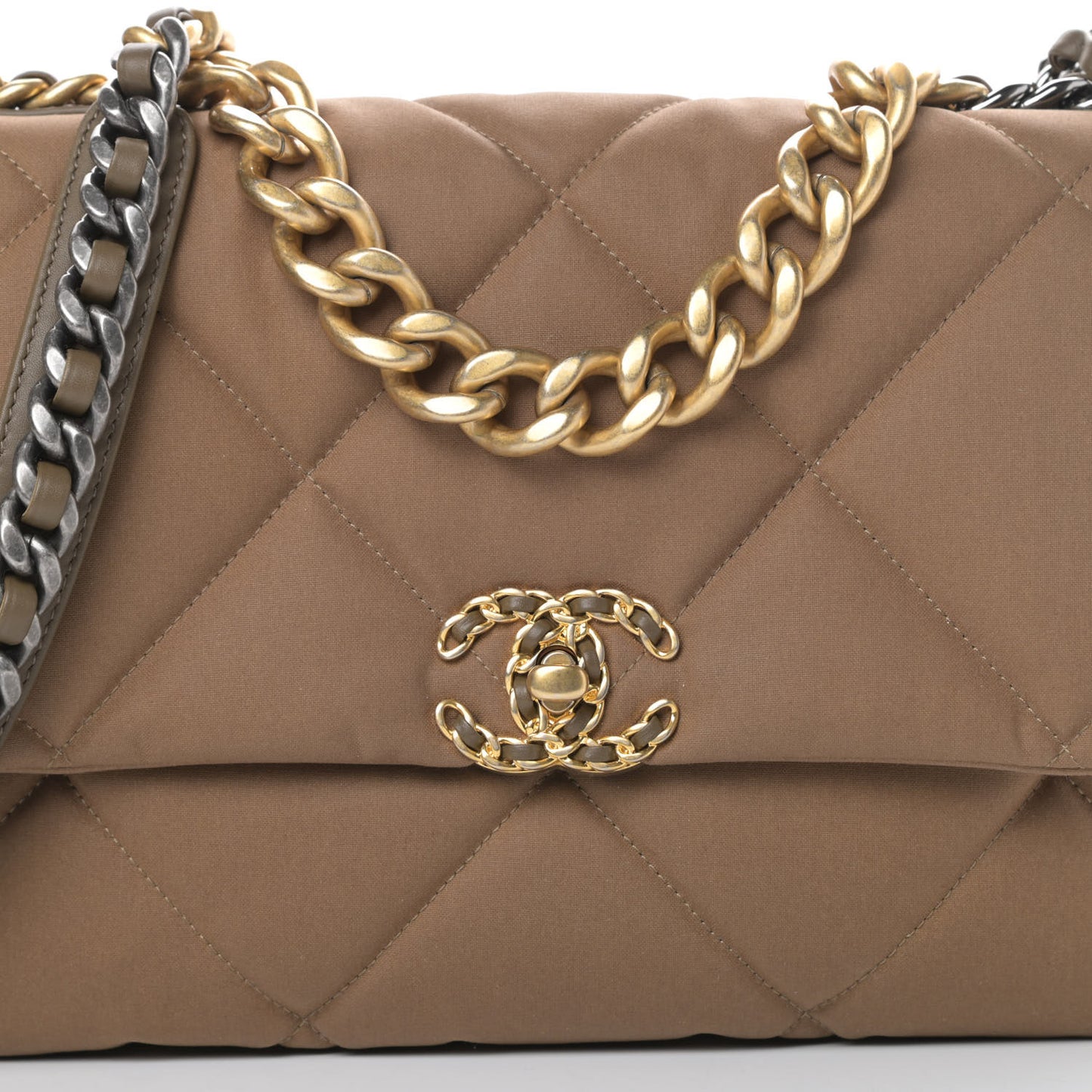 Canvas Quilted Large Chanel 19 Flap Bronze