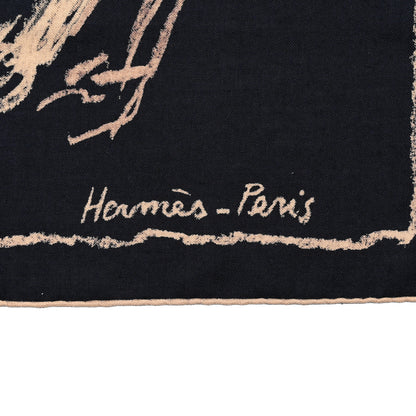 Hermes Cashmere Silk Pirouette au Galop Shawl 140 Marine Naturel Beige 2 of 6