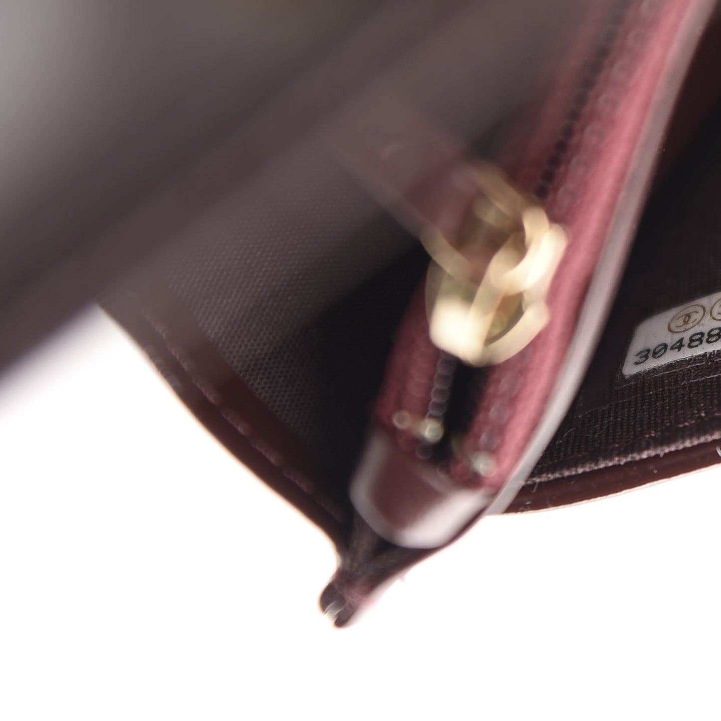 Shiny Crumpled Calfskin Quilted 19 Wallet On Chain WOC Burgundy