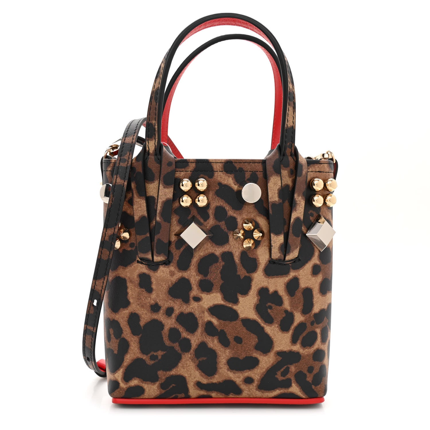 Christian Louboutin Calfskin Leopard Spike Studded Mini North South Cabata Tote Multicolor 1 of 7