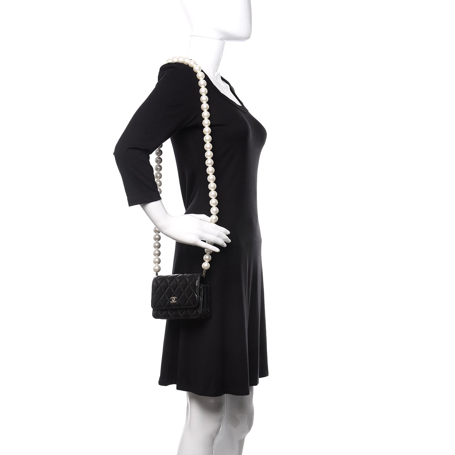 Chanel Calfskin Quilted Mini Maxi Pearls Wallet On Chain WOC Black 2 of 10