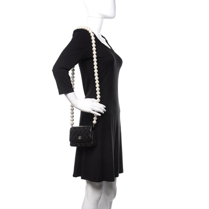 Chanel Calfskin Quilted Mini Maxi Pearls Wallet On Chain WOC Black 2 of 10