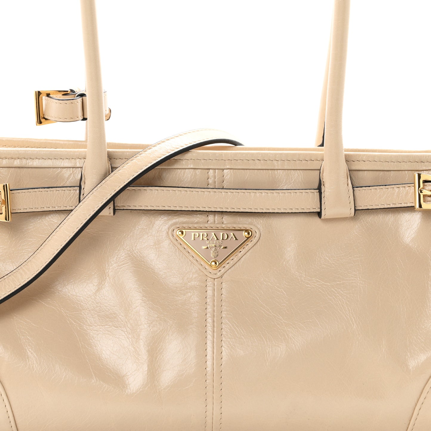 Glossy Calfskin Triangle Medium Bonnie Shoulder Bag Travertine