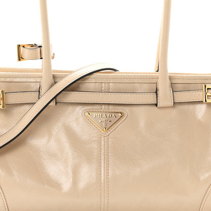 Prada Glossy Calfskin Triangle Medium Bonnie Shoulder Bag Travertine 8 of 10