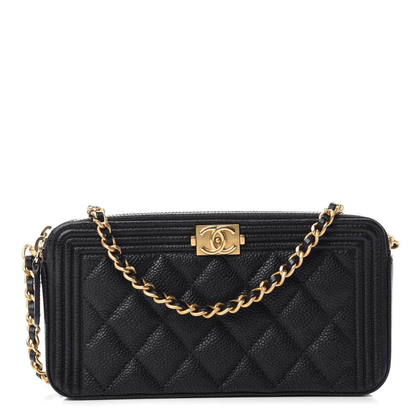 Caviar Quilted Small Boy Clutch With Chain Black