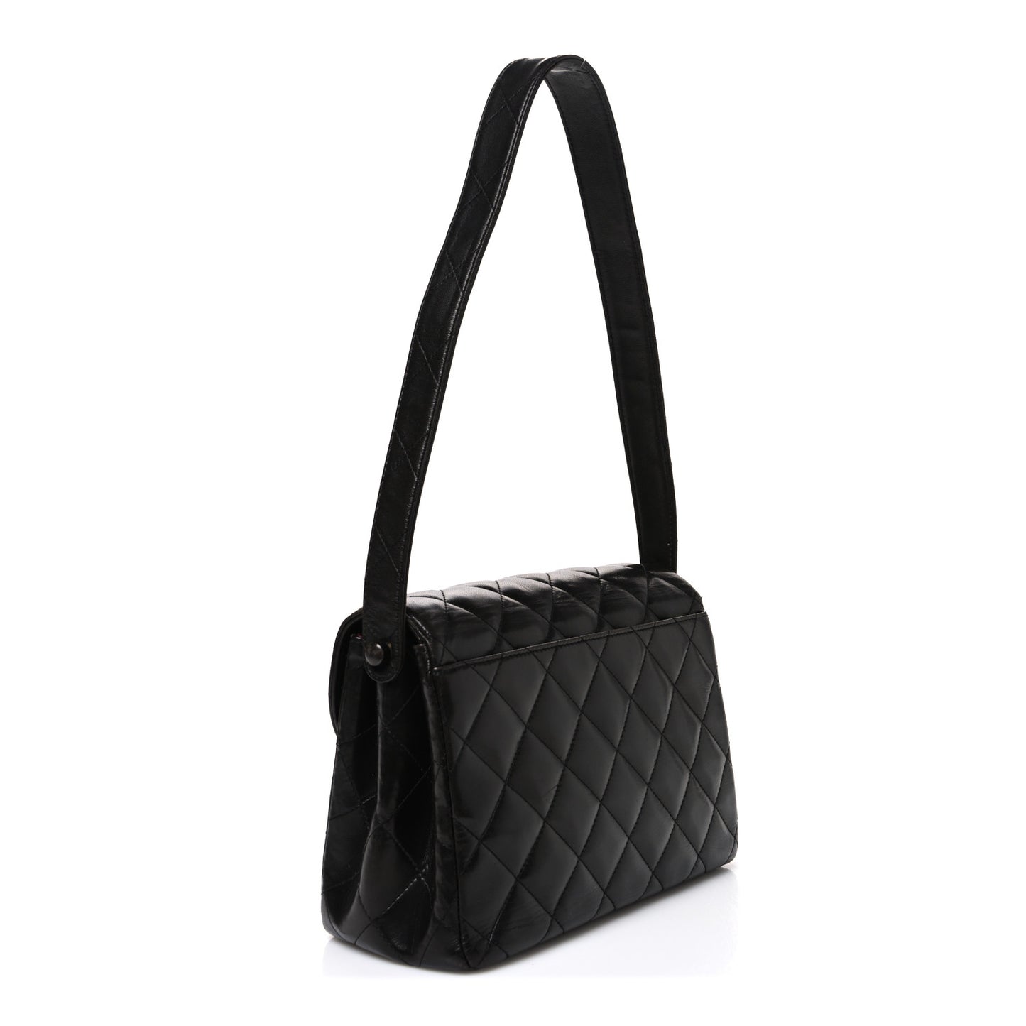 Lambskin Quilted Flap Shoulder Bag Black