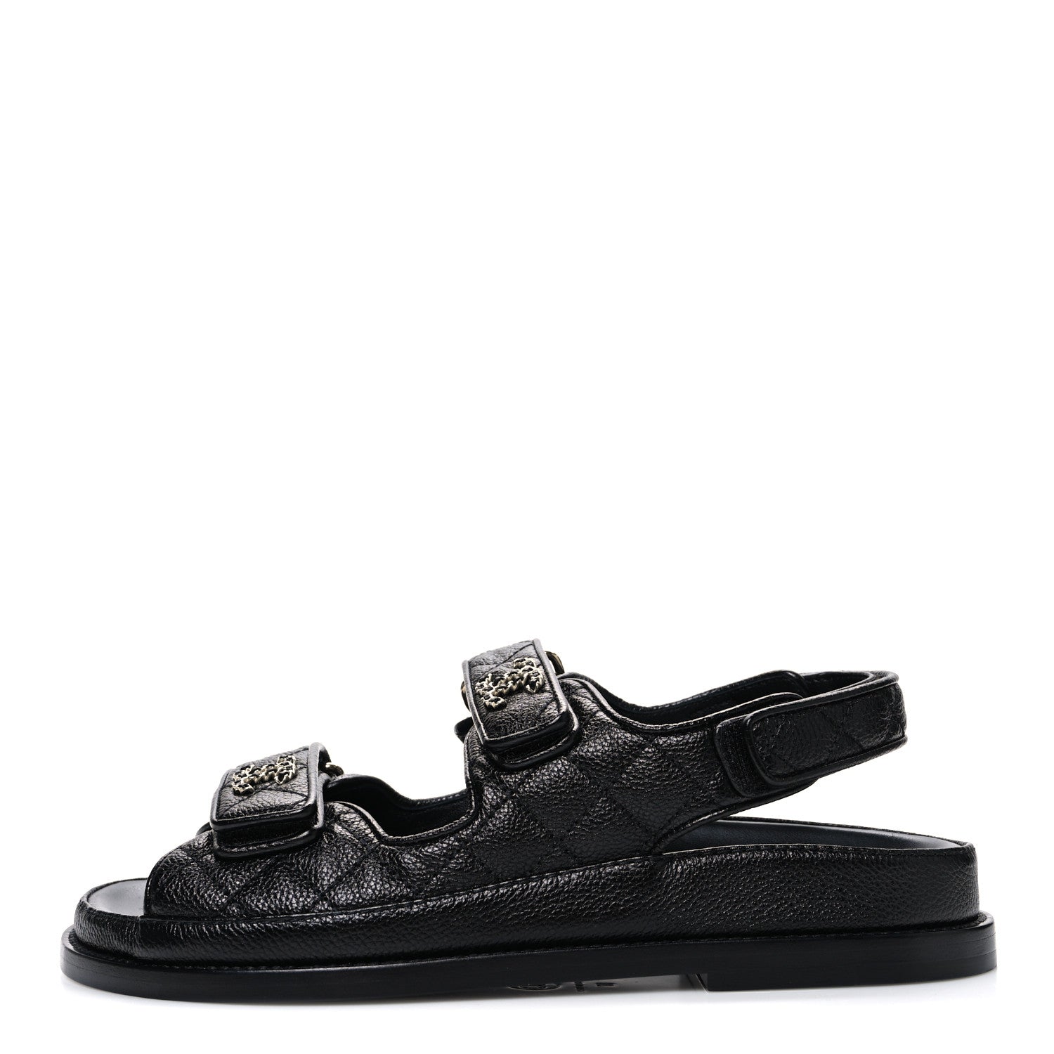 Chanel Grained Calfskin Velcro Dad Sandals 37 Black 1 of 11