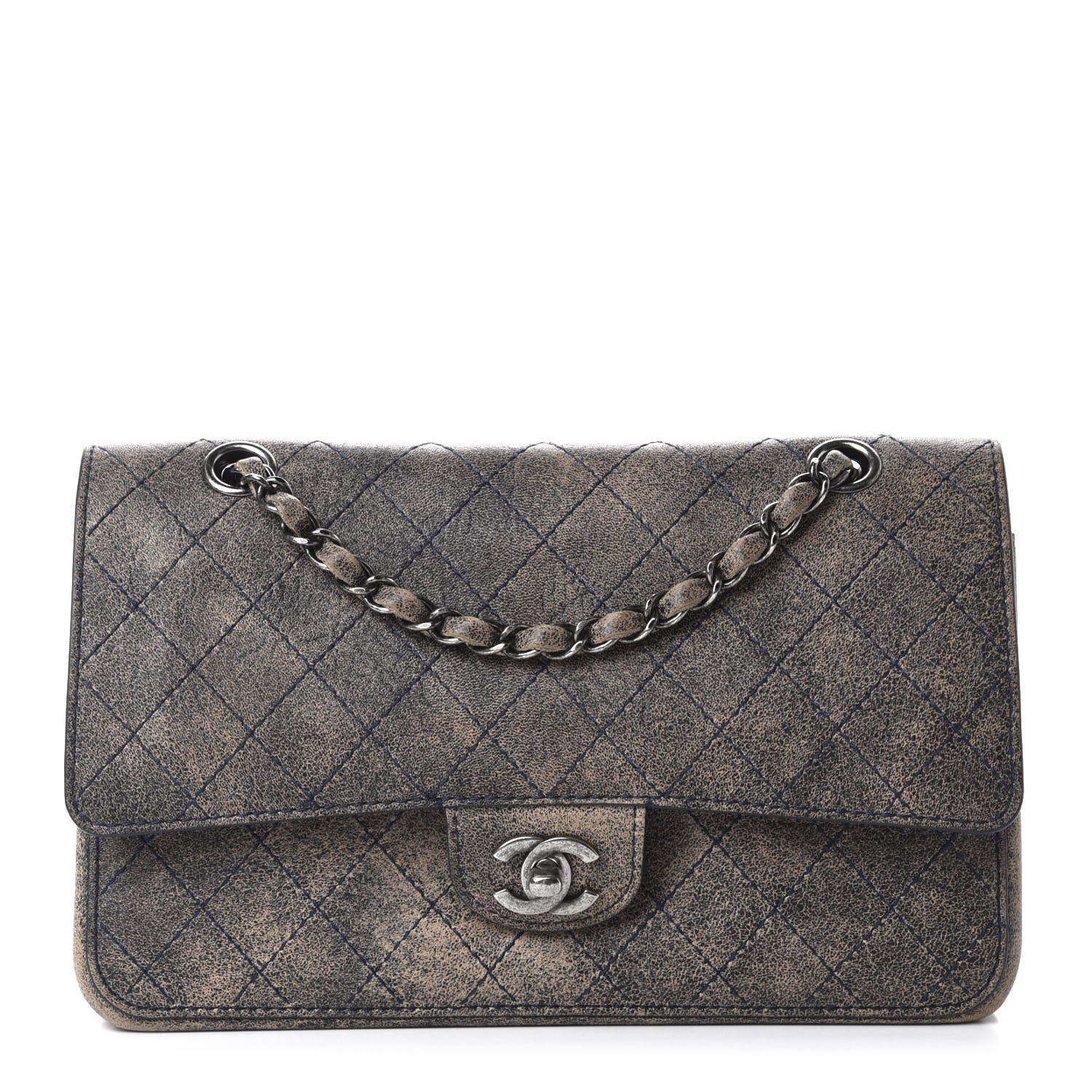 Chanel Calfskin Stitched Jumbo Double Flap Brown Blue 1 of 10