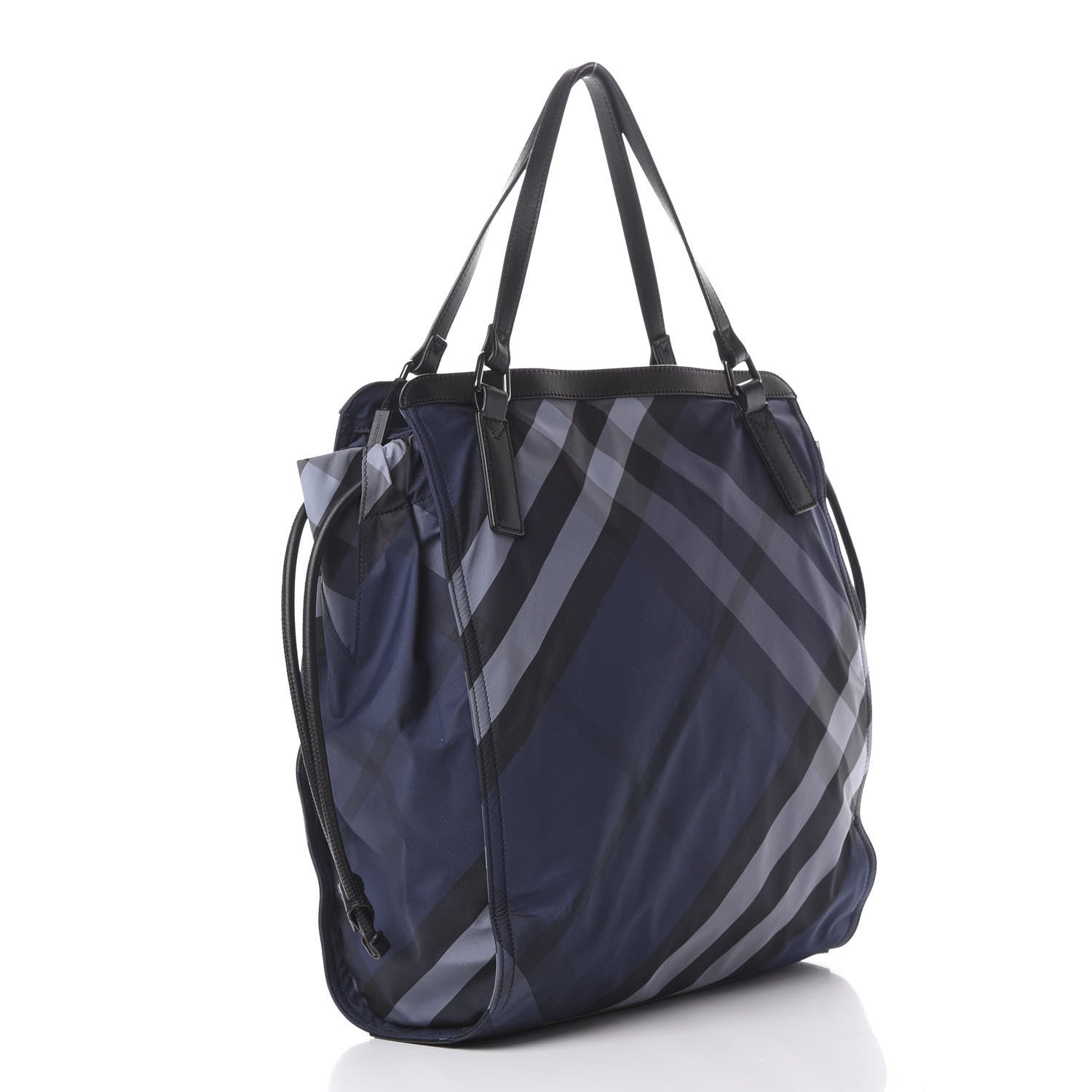 Burberry Nylon Check Small Buckleigh Packable Tote Navy Blue 2 of 12