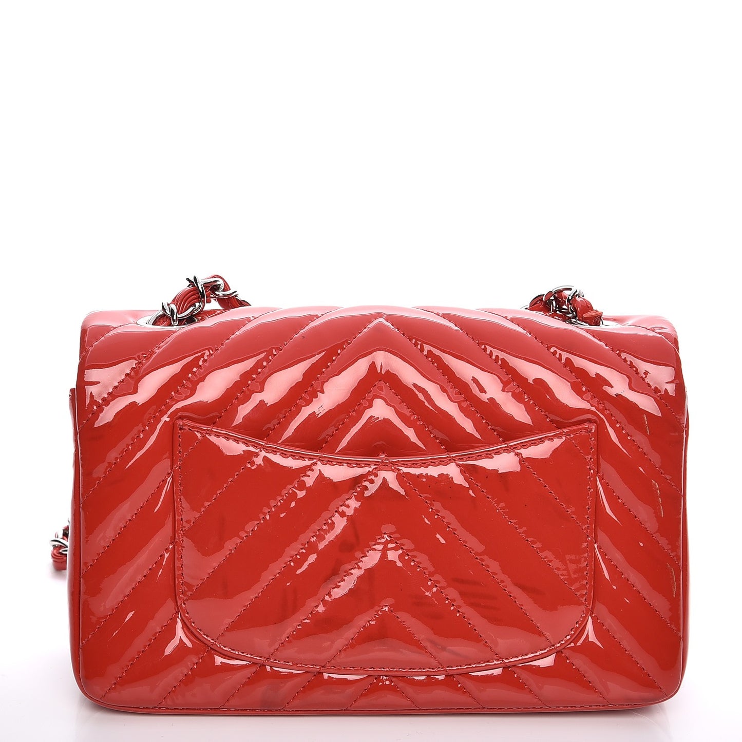Patent Chevron Quilted Mini Rectangular Flap Red