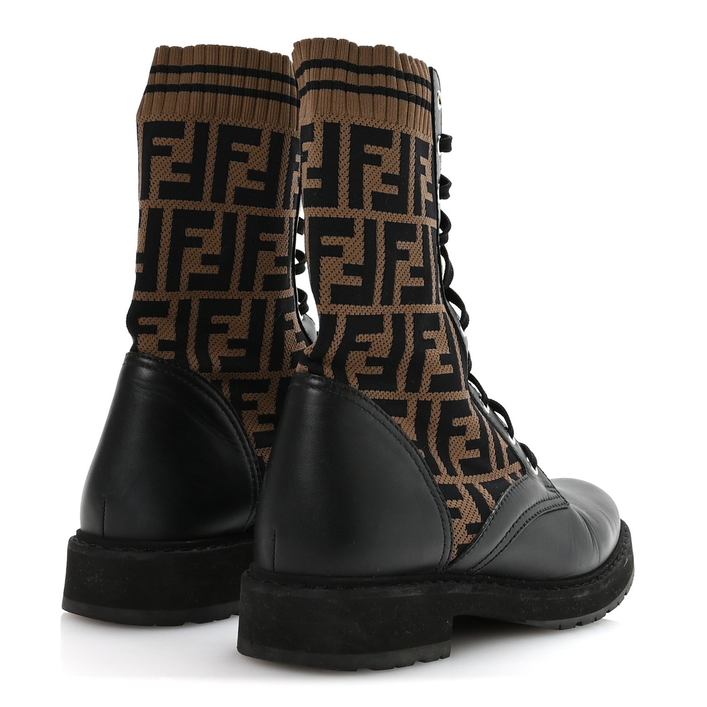 Calfskin Stretch Fabric FF Rockoko Biker Boots 40 Black Tobacco
