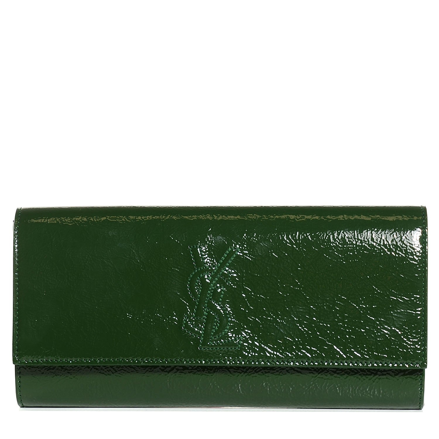 Saint Laurent Distressed Patent Small Belle De Jour Clutch Tartan Green 1 of 7