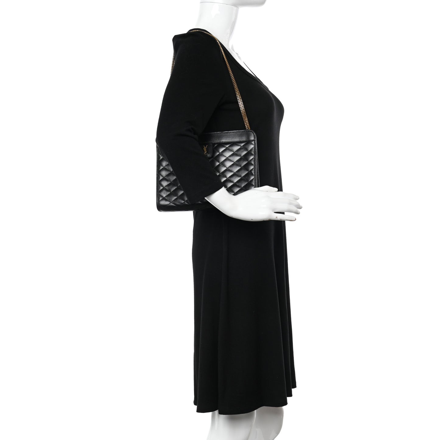 Lambskin Quilted Monogram Baby Victoire Chain Clutch Bag Black