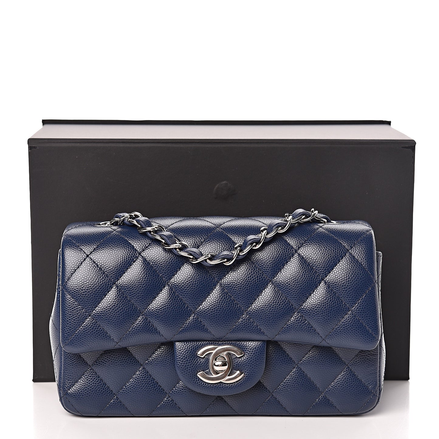 Caviar Quilted Mini Rectangular Flap Dark Blue