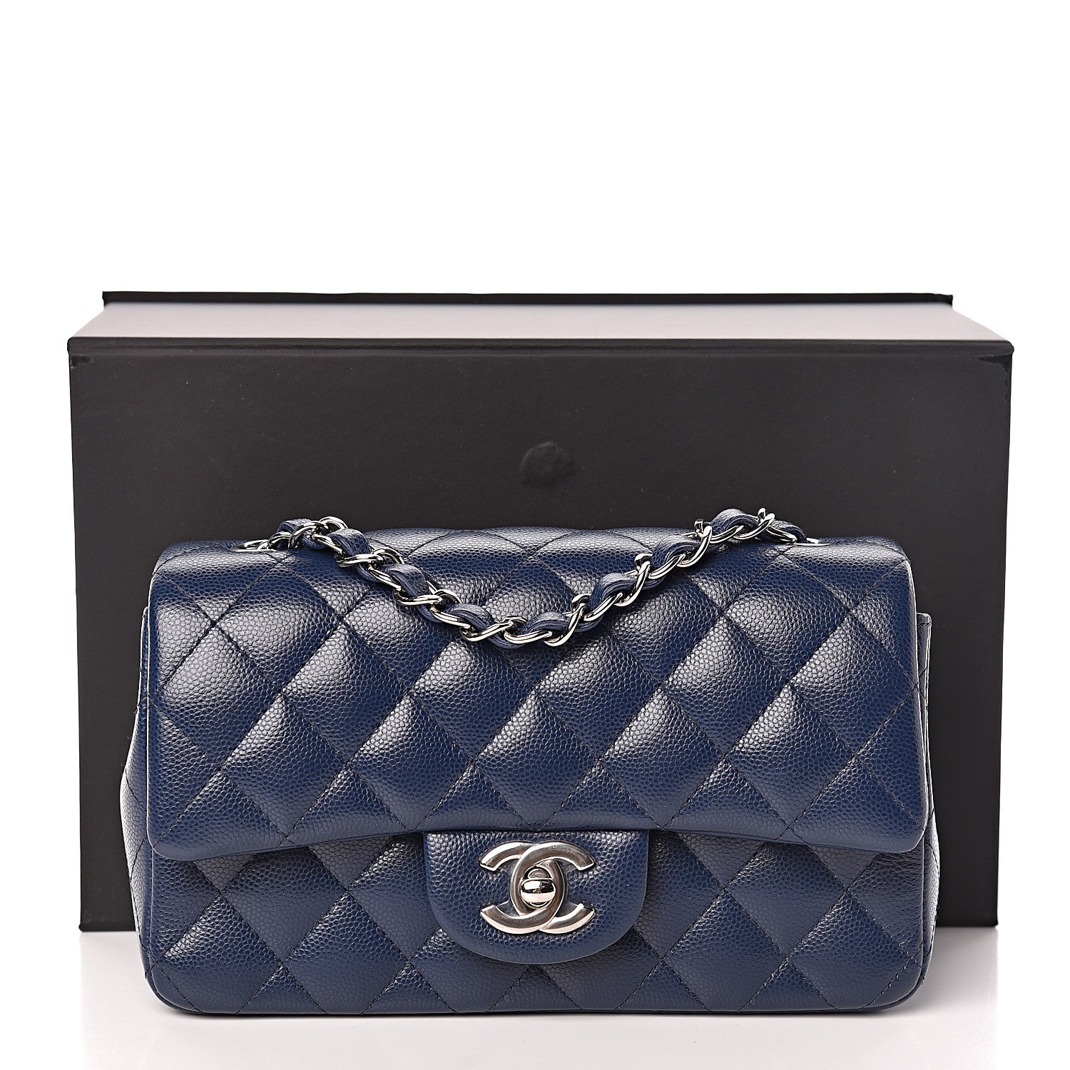 Chanel Caviar Quilted Mini Rectangular Flap Dark Blue 10 of 10