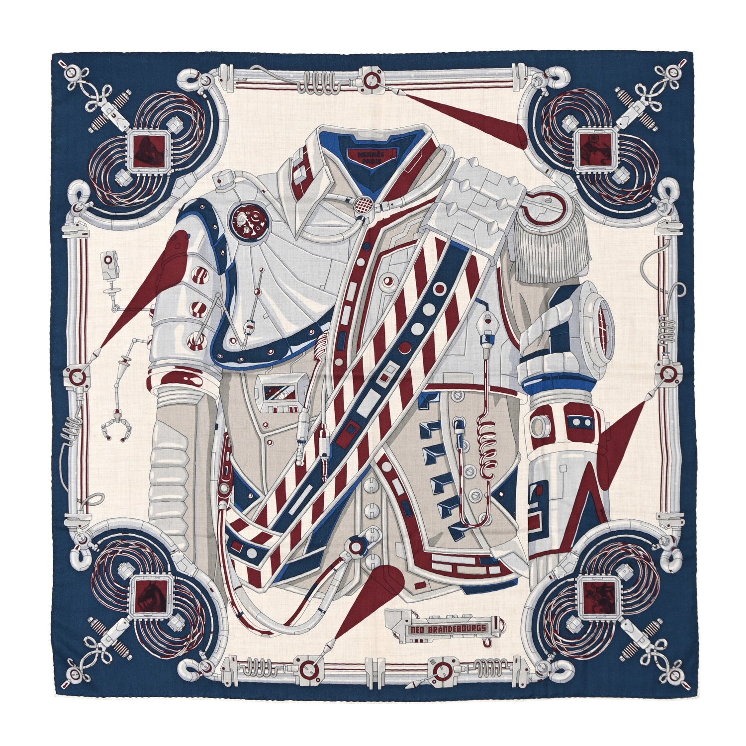 Hermes Silk Neo Brandebourgs Scarf 100 Naturel Bordeaux Gris 1 of 9