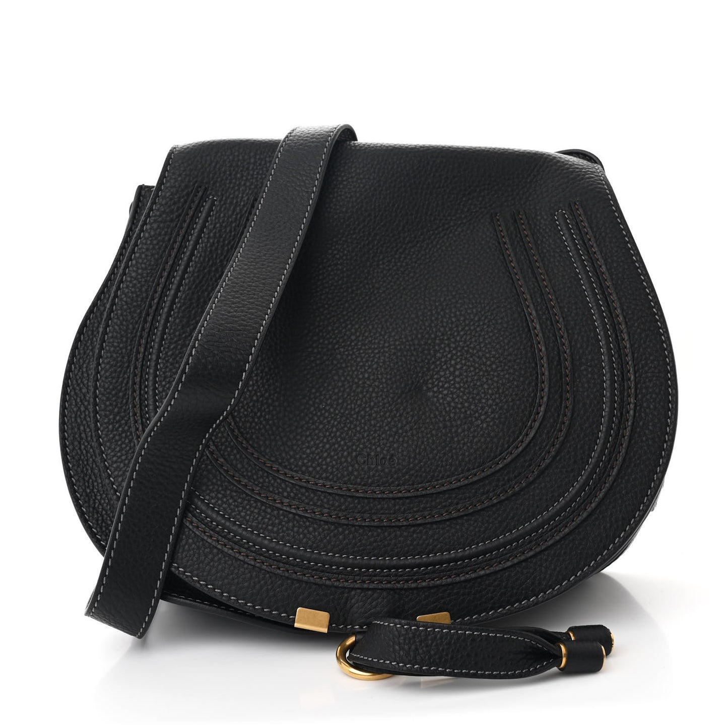 Calfskin Medium Marcie Round Crossbody Bag Black