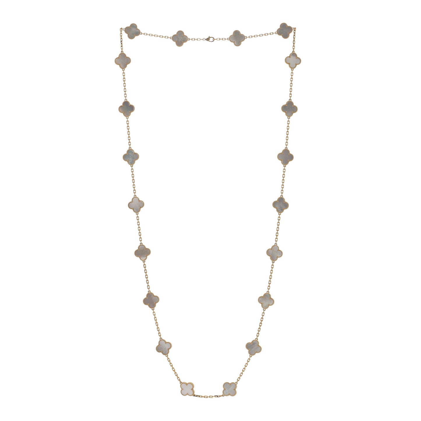 18K Yellow Gold Mother of Pearl 20 Motifs Vintage Alhambra Necklace
