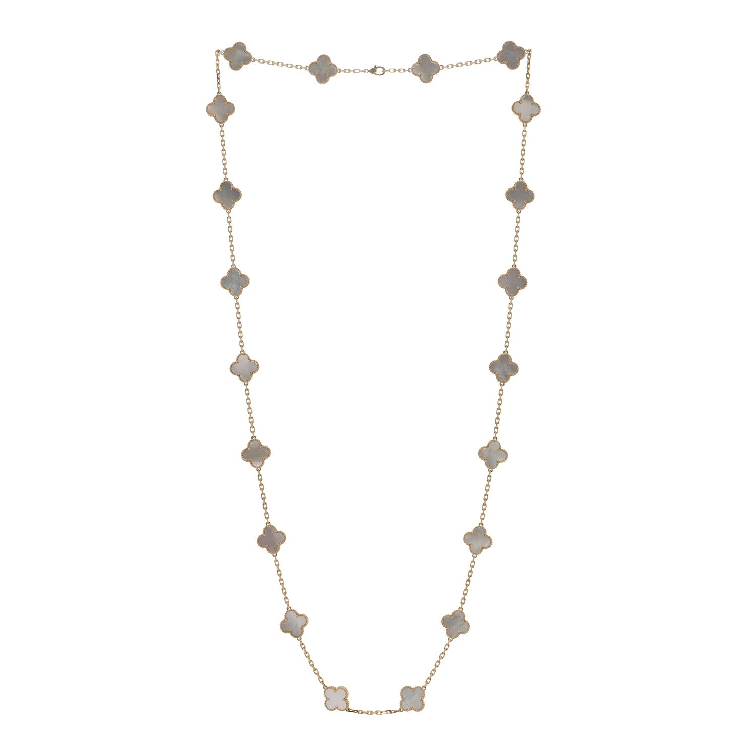Van Cleef & Arpels 18K Yellow Gold Mother of Pearl 20 Motifs Vintage Alhambra Necklace 3 of 5