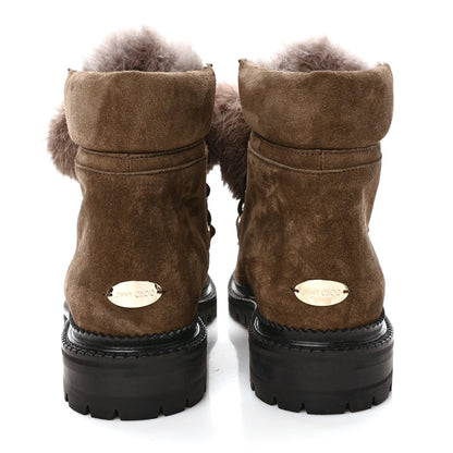 Jimmy Choo Suede Rabbit Fur Pom Pom Elba Flat Boots 39 Mink 5 of 8