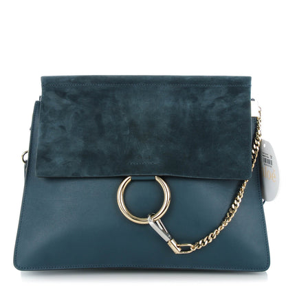 Chloe Suede Calfskin Medium Faye Shoulder Bag Silver Blue 1 of 8