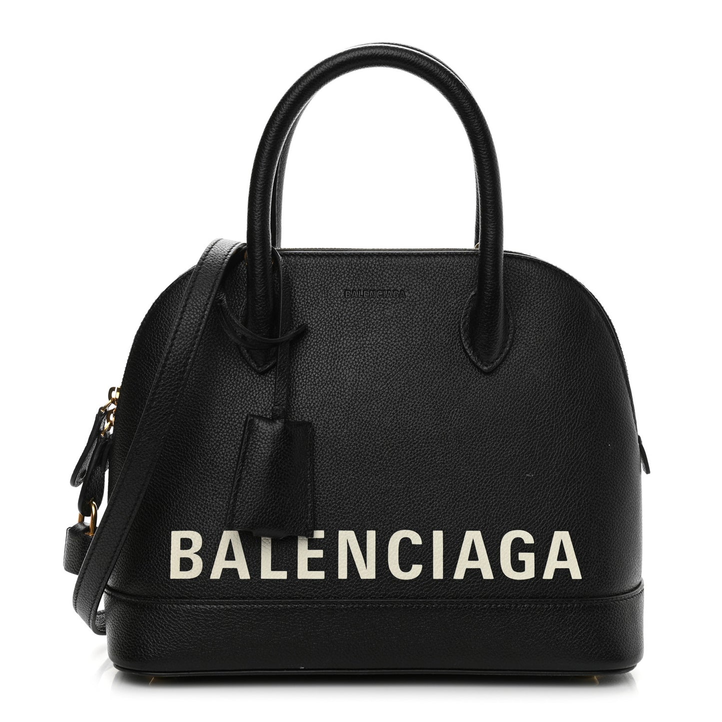 Grained Calfskin Logo S Ville Top Handle Bag Black White