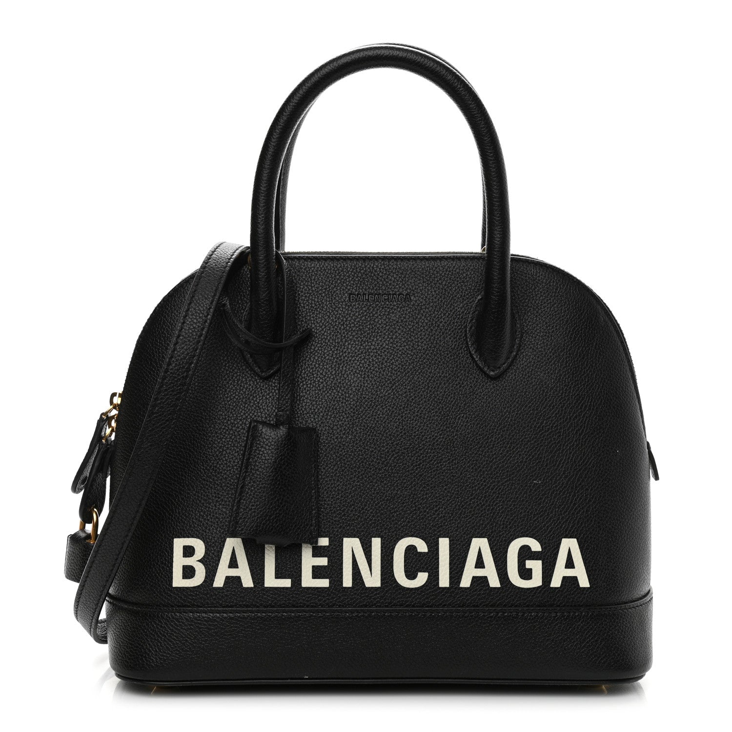 Balenciaga Grained Calfskin Logo S Ville Top Handle Bag Black White 1 of 12