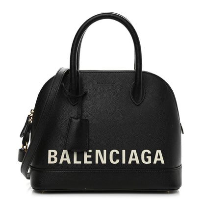 Balenciaga Grained Calfskin Logo S Ville Top Handle Bag Black White 1 of 12