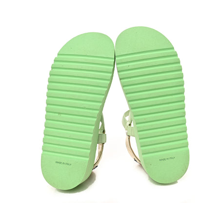 Chanel Lambskin Logo Platform Sandals 38 Turquoise Green Gold 7 of 9