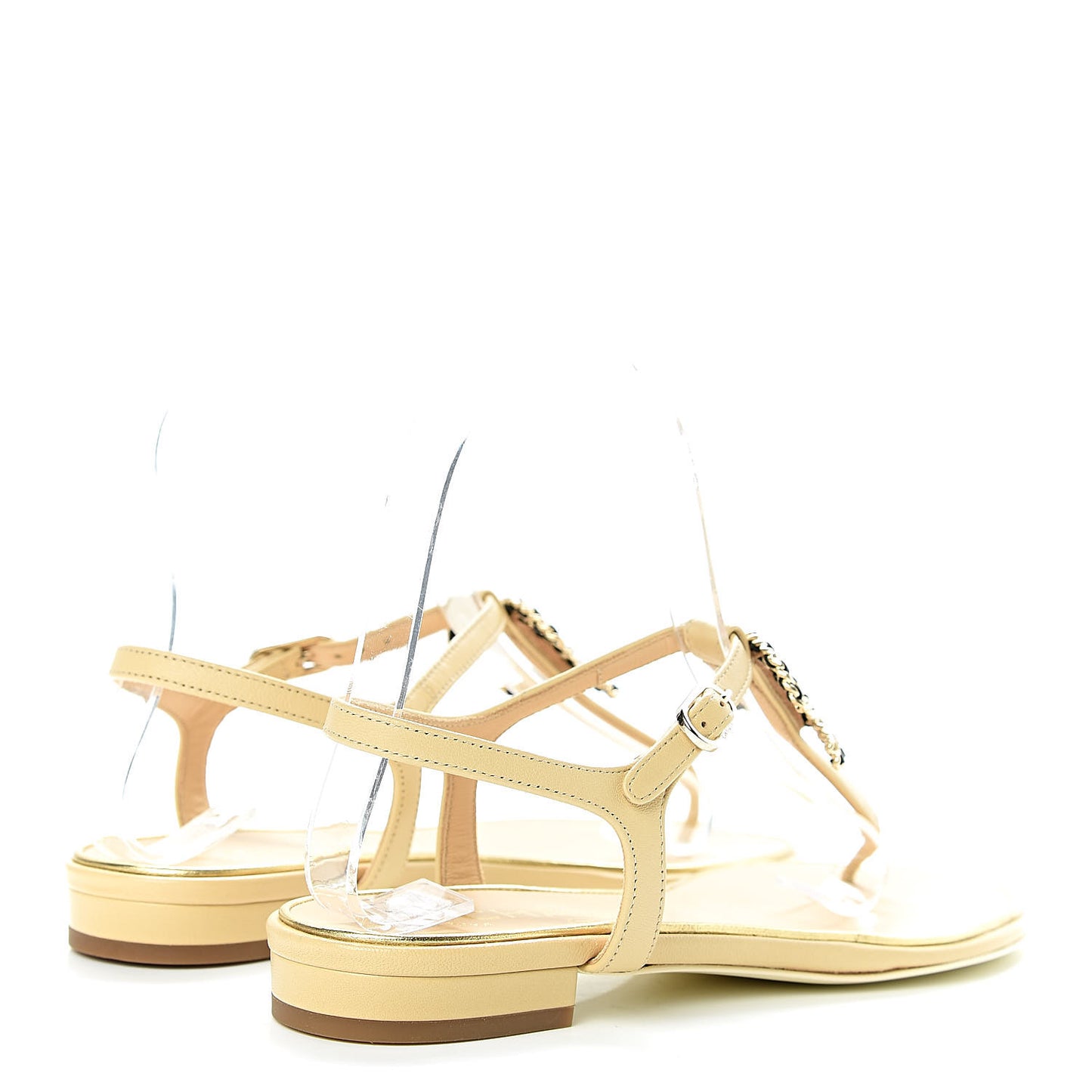Lambskin Chain CC Logo Thong Sandals 36 Beige