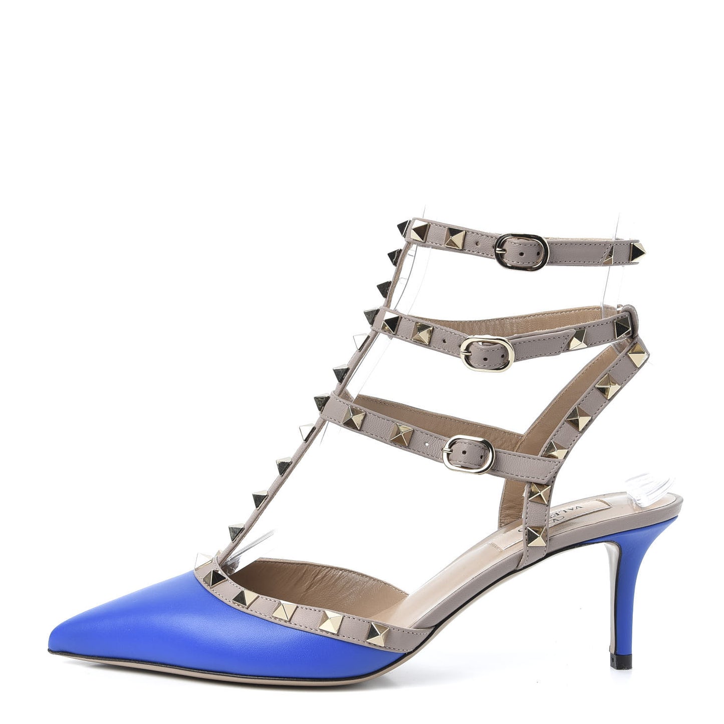 Calfskin Nappa Rockstud Ankle Strap 65mm Pumps 39.5 Acid Blue Poudre