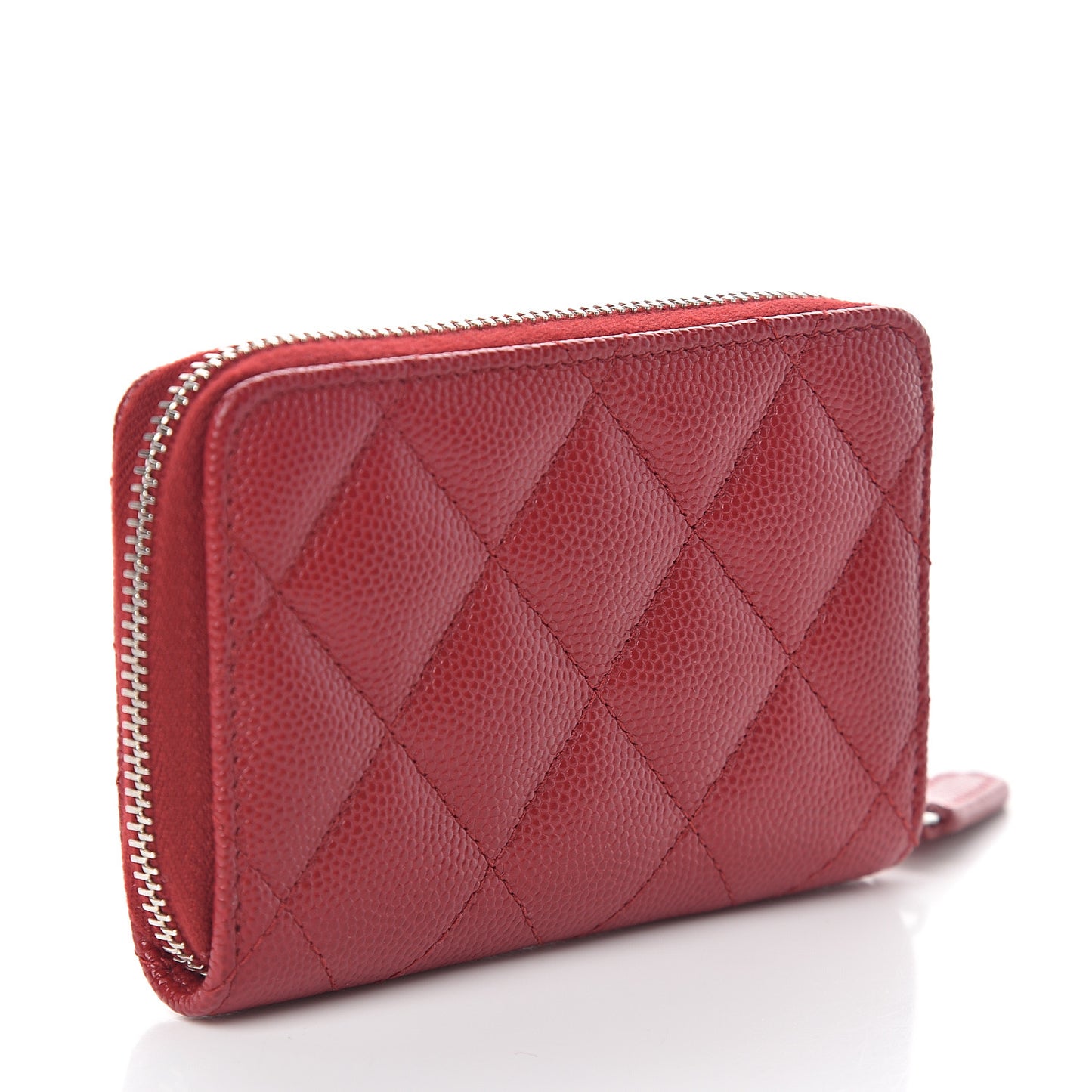 Caviar Quilted Zip Coin Purse Dark Red