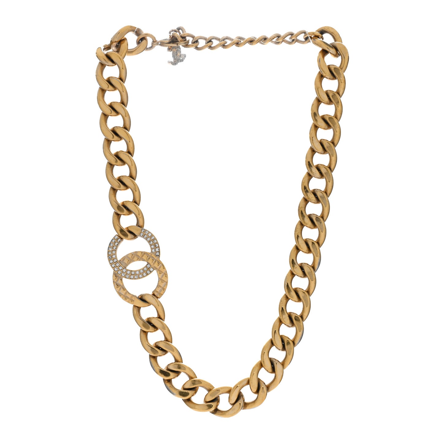 Baguette Crystal Quilted CC Chain Choker Necklace Gold
