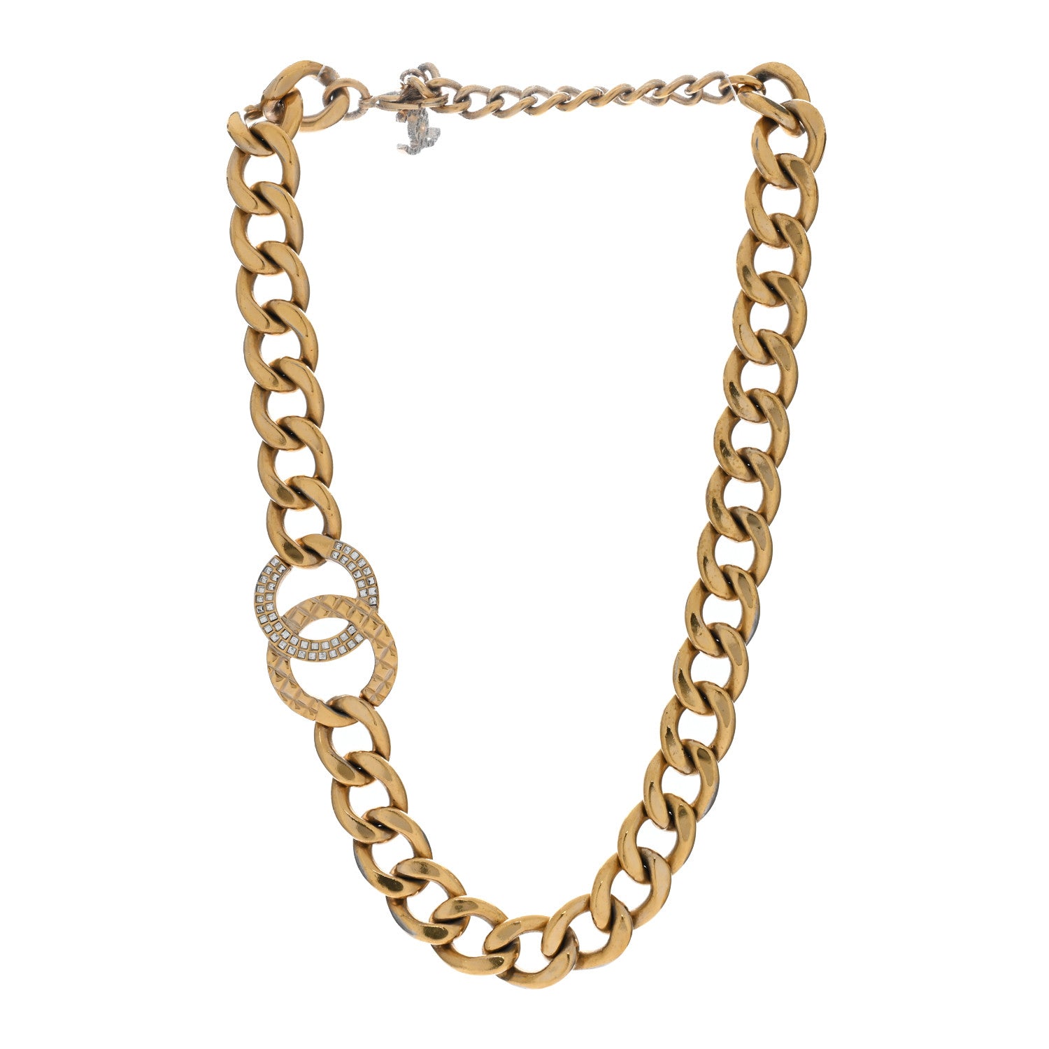 Chanel Baguette Crystal Quilted CC Chain Choker Necklace Gold 2 of 4