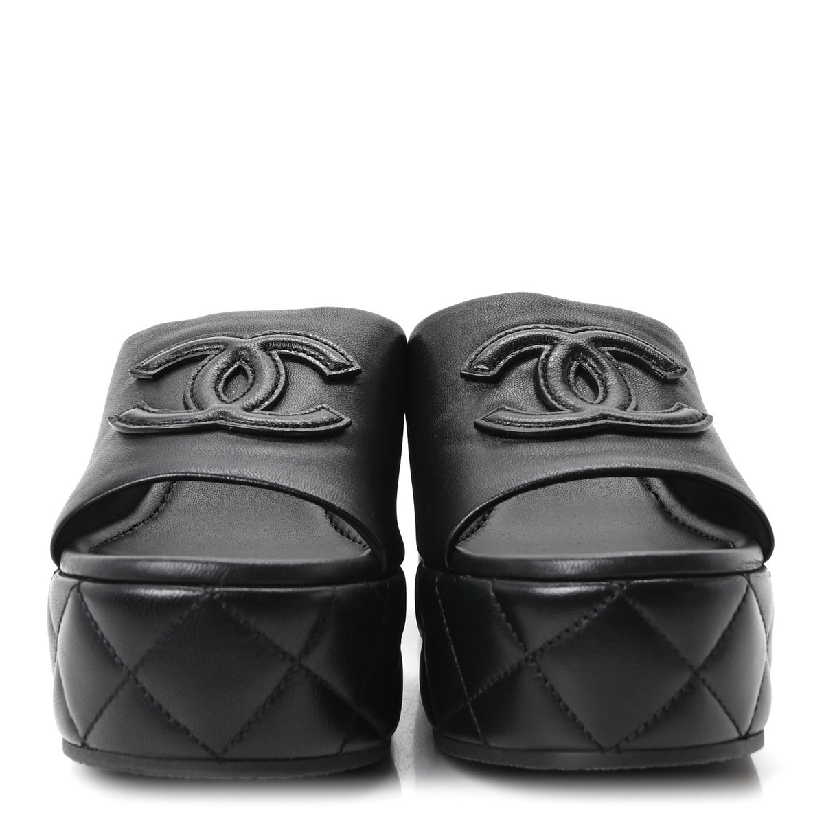 Lambskin Quilted CC Platform Mules 38.5 Black