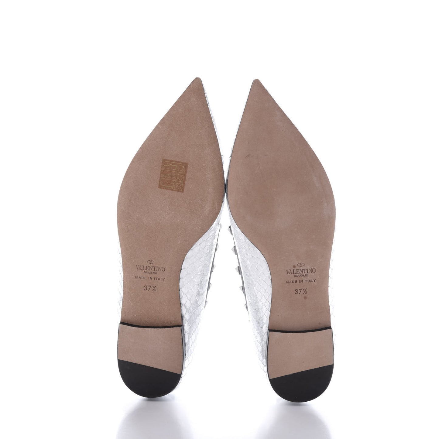 Metallic Elaphe Snakeskin Rockstud Ballerina Flats 37.5 Silver