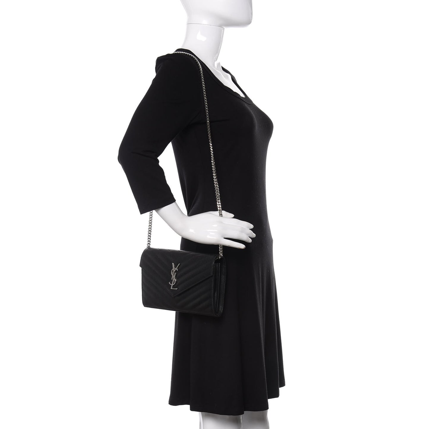 Grain De Poudre Matelasse Chevron Monogram Chain Wallet Black